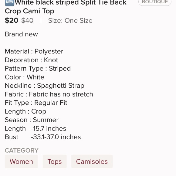 LAST! RESTOCK ‼️ Black white strip tie back Cami‼️ - Picture 8 of 8